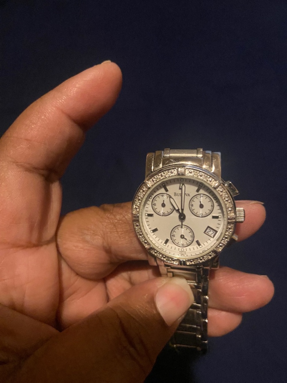 Bulova stainless steel watch diamond face